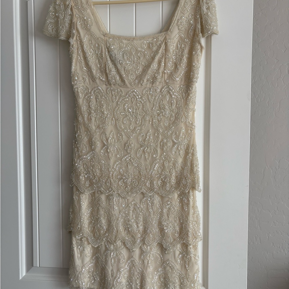 Pisarro Nights Cream Beaded Mini Dress